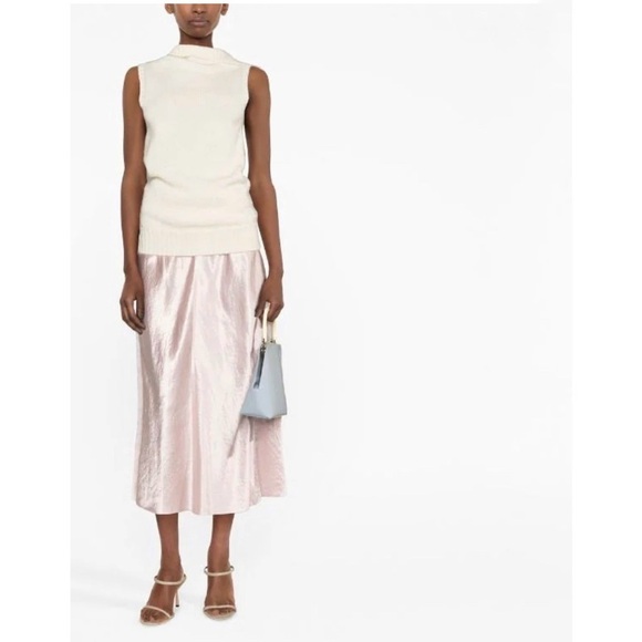 Vince raw edge light pink shiny slip skirt - Picture 2 of 7